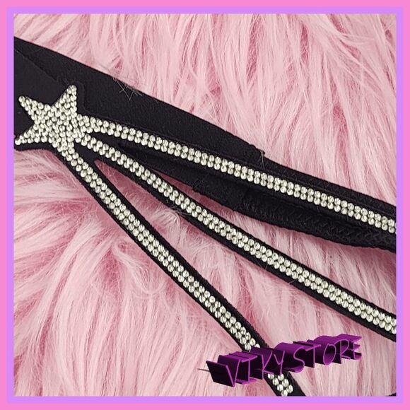 💖 NWT Victoria’s Secret Black Satin Star Rhinestones High Leg Tanga M #7263 💖 - Picture 6 of 8